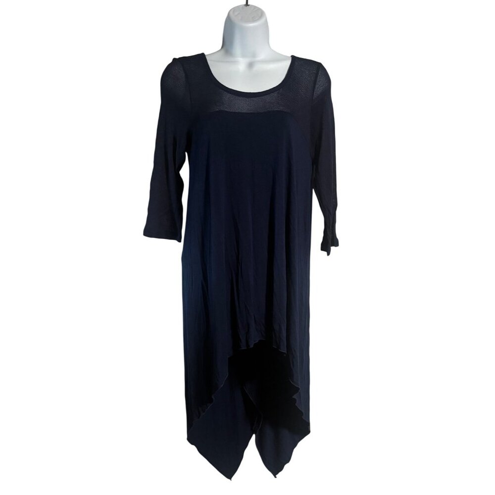 Navy Blue Asymmetrical Mesh Detailed Tunic by Inside Out Womens Small